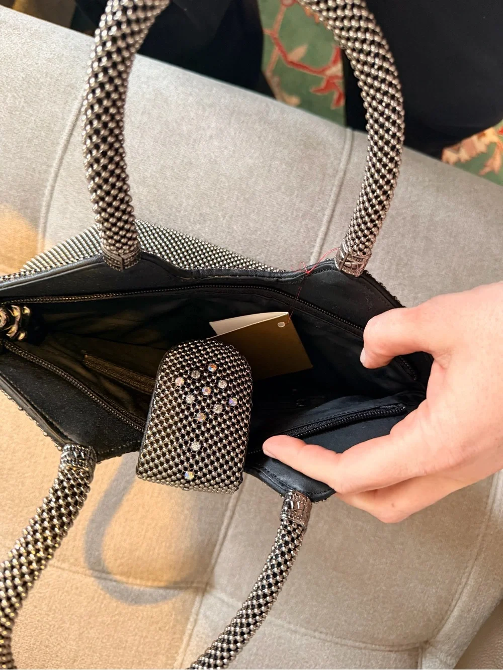 AsIsNew Black Crystal Mesh Tote Bag